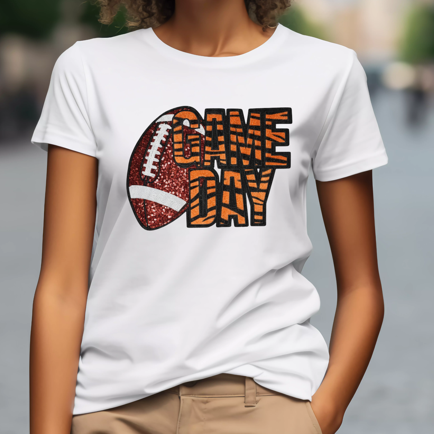 Football Game Day - Tiger Fabric Sequin Patch Shirt - Sweater or Hoodie Game Day Fan Gear