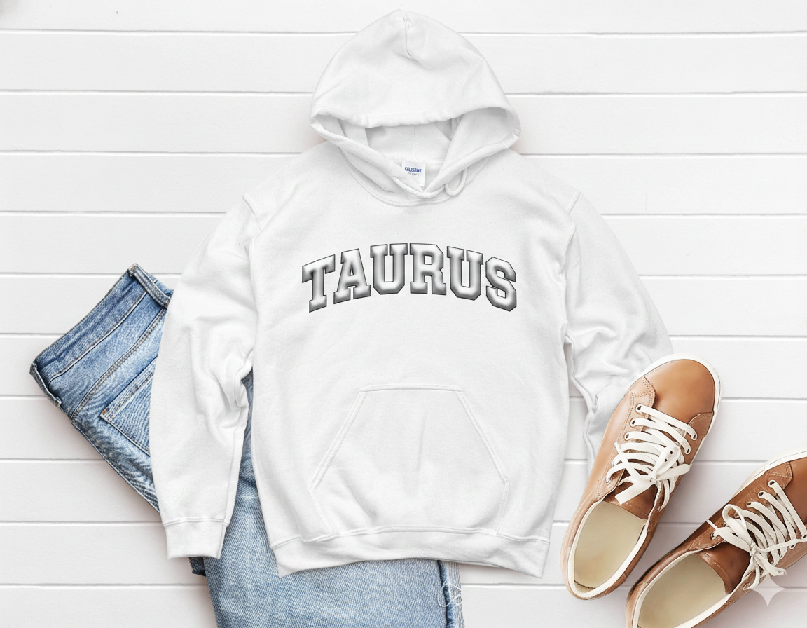 Custom Zodiac Puff Print Hoodie - Embossed Puff Zodiac (White) Hoodie