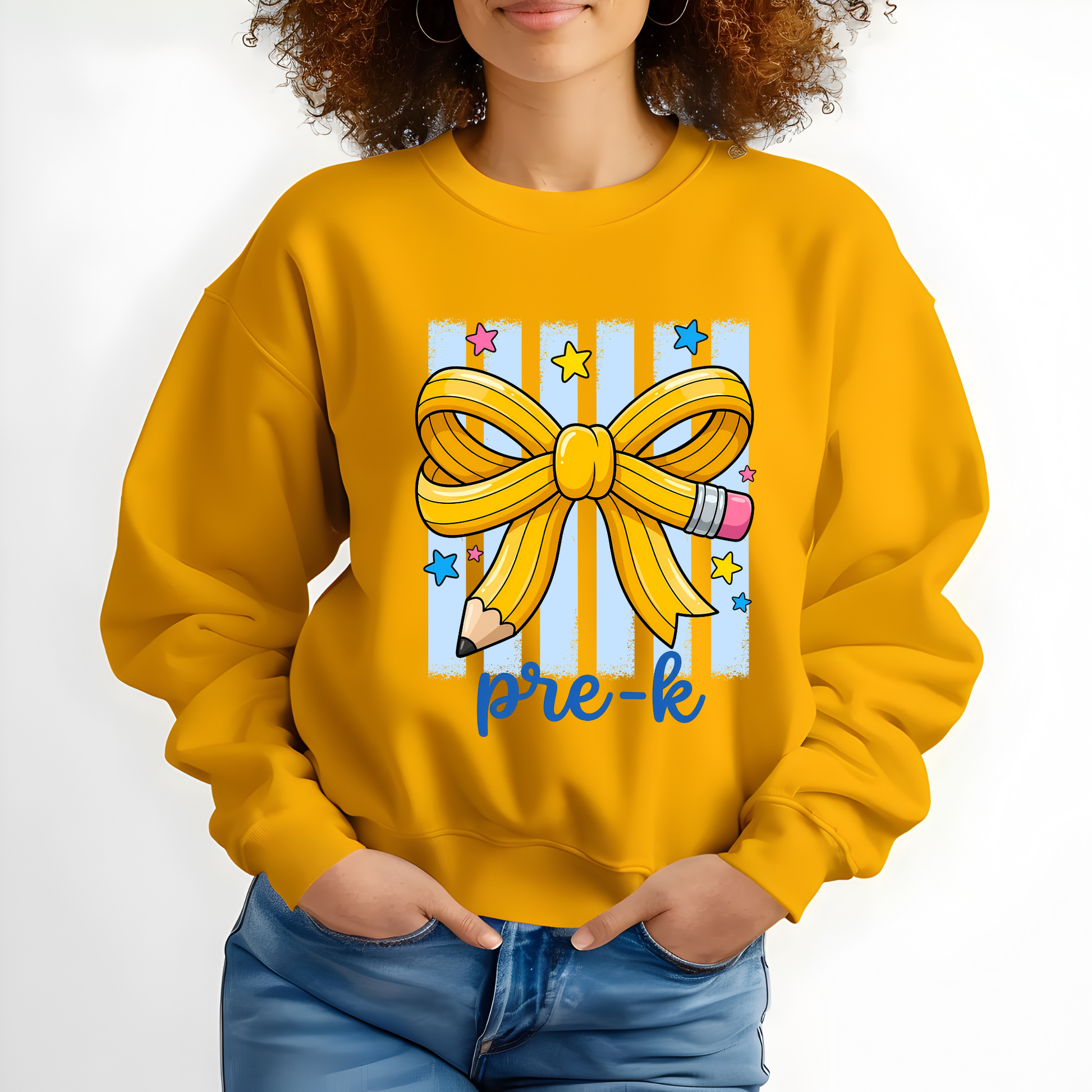 Cute Pencil Bow Teacher Sweatshirt | Pre-K to 5th Grade Tee - Customizable