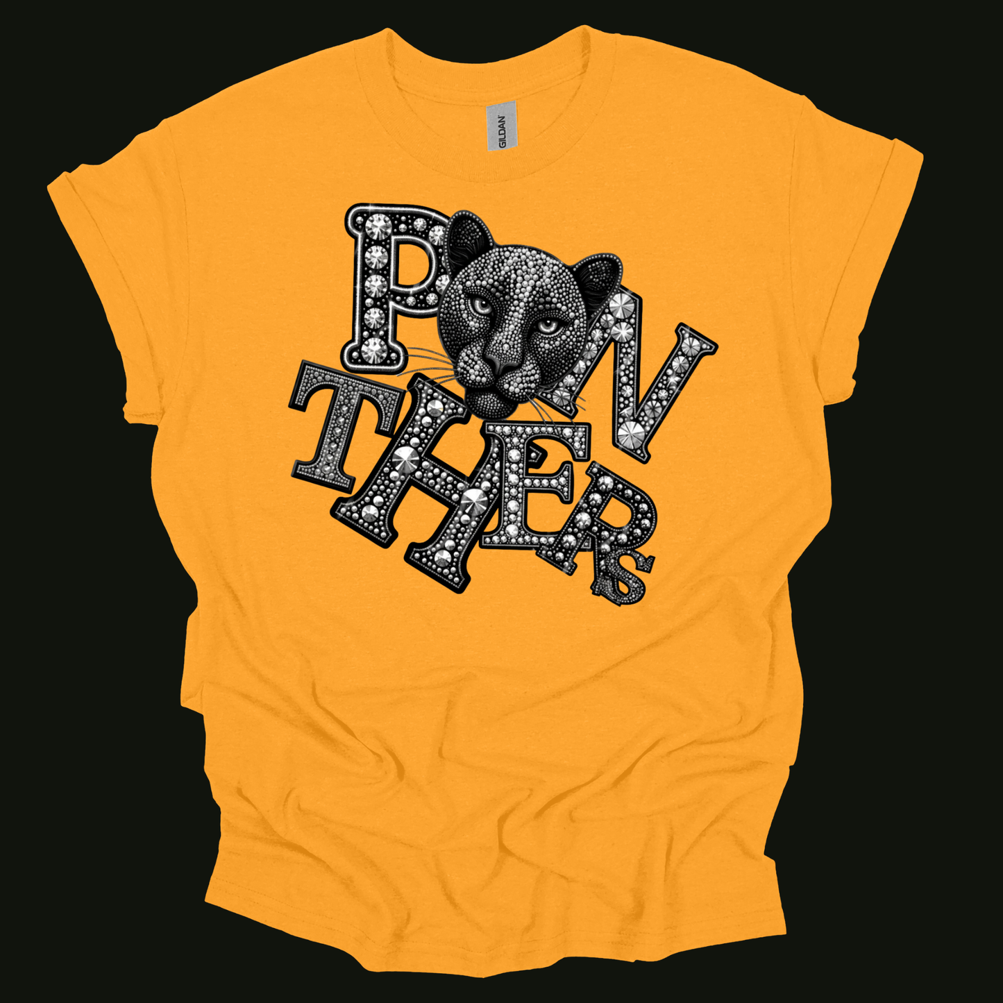 Panthers Spirit Shirt - Sparkly Bling Panther Faux Rhinestone Mascot T-shirt