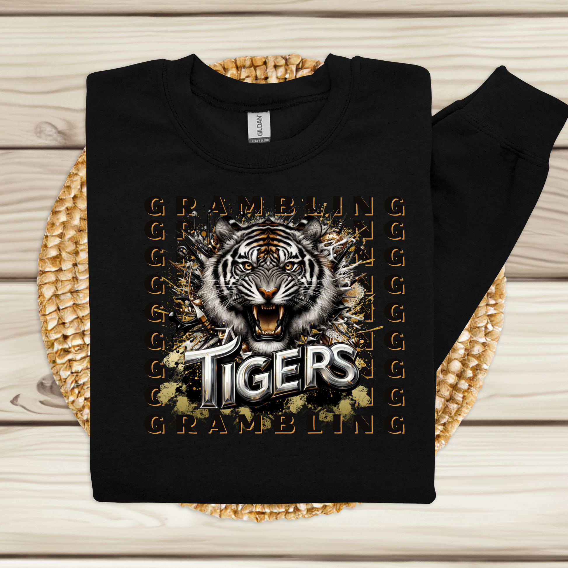 Grambling State University Tigers GSU Black Crewneck Sweater Tshirt