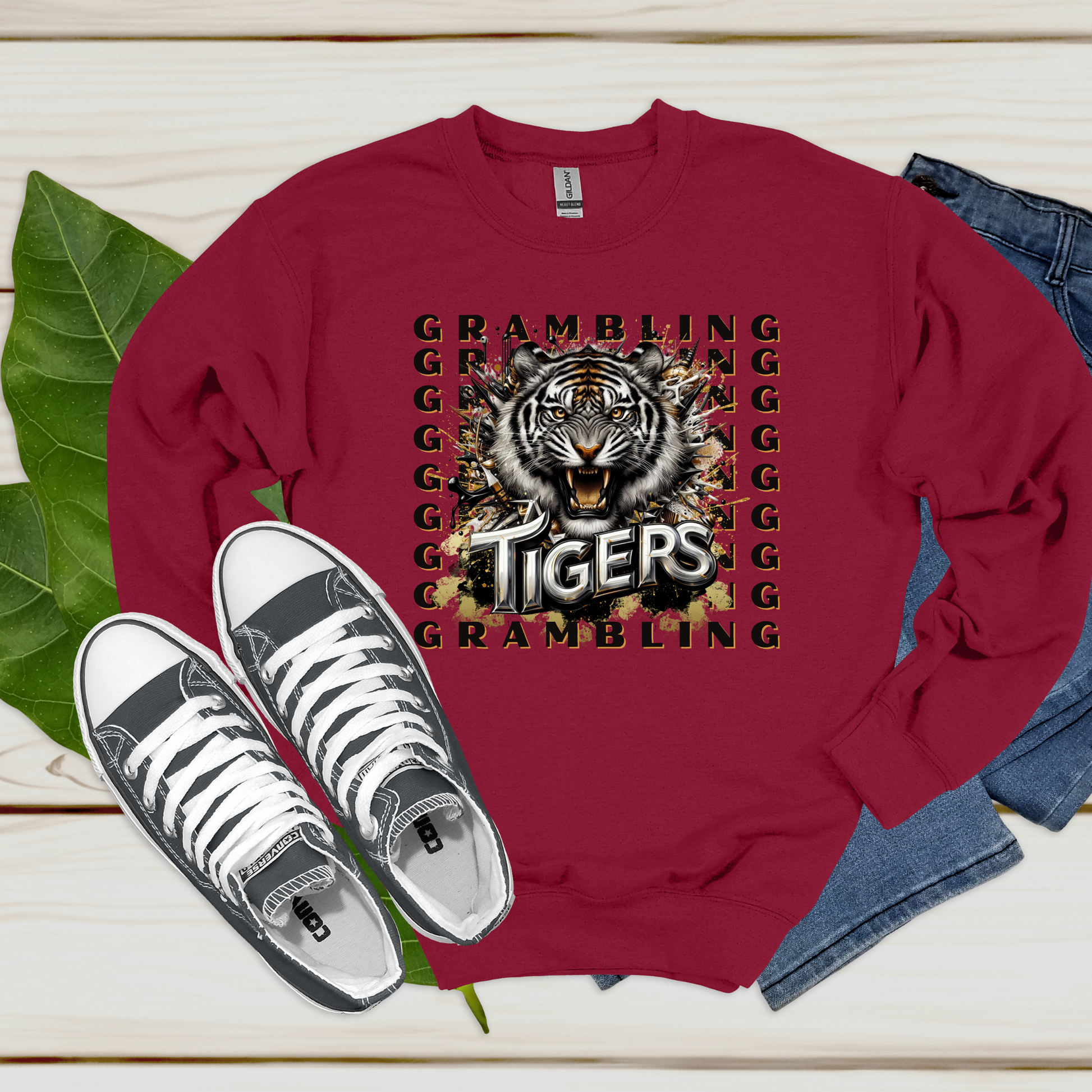 Grambling State University Tigers Black and Gold GSU Garnet Red Crewneck Sweater Tshirt