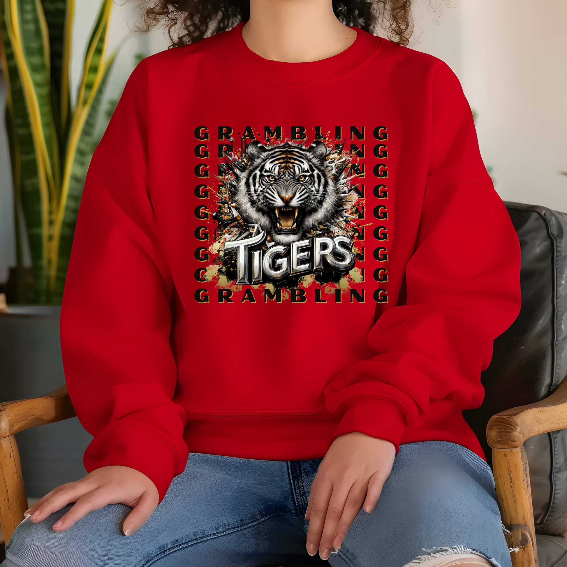 Grambling State University  Black and Gold Tigers GSU Red Crewneck Tshirt Sweater