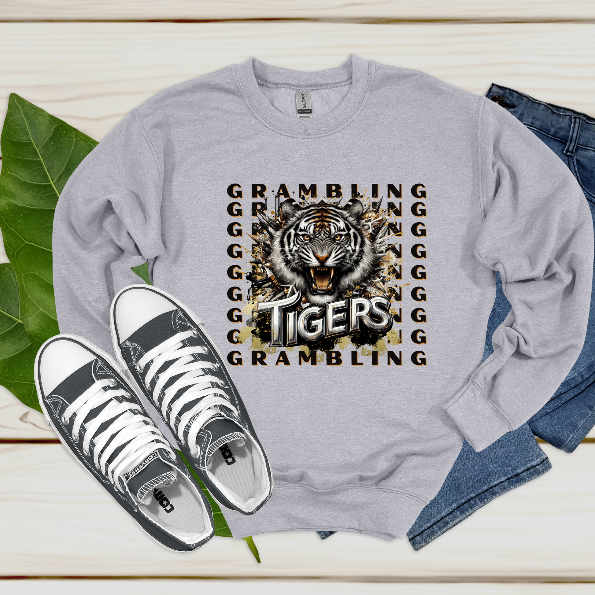Grambling State University Tigers GSU Sport Gray Crewneck Sweater Tshirt