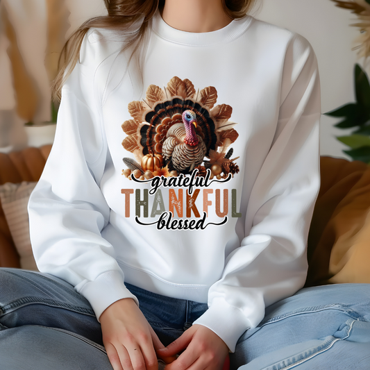 Grateful Thankful Blessed White Crewneck Women's Oversized Comfort Sweater for Thanksgiving Day