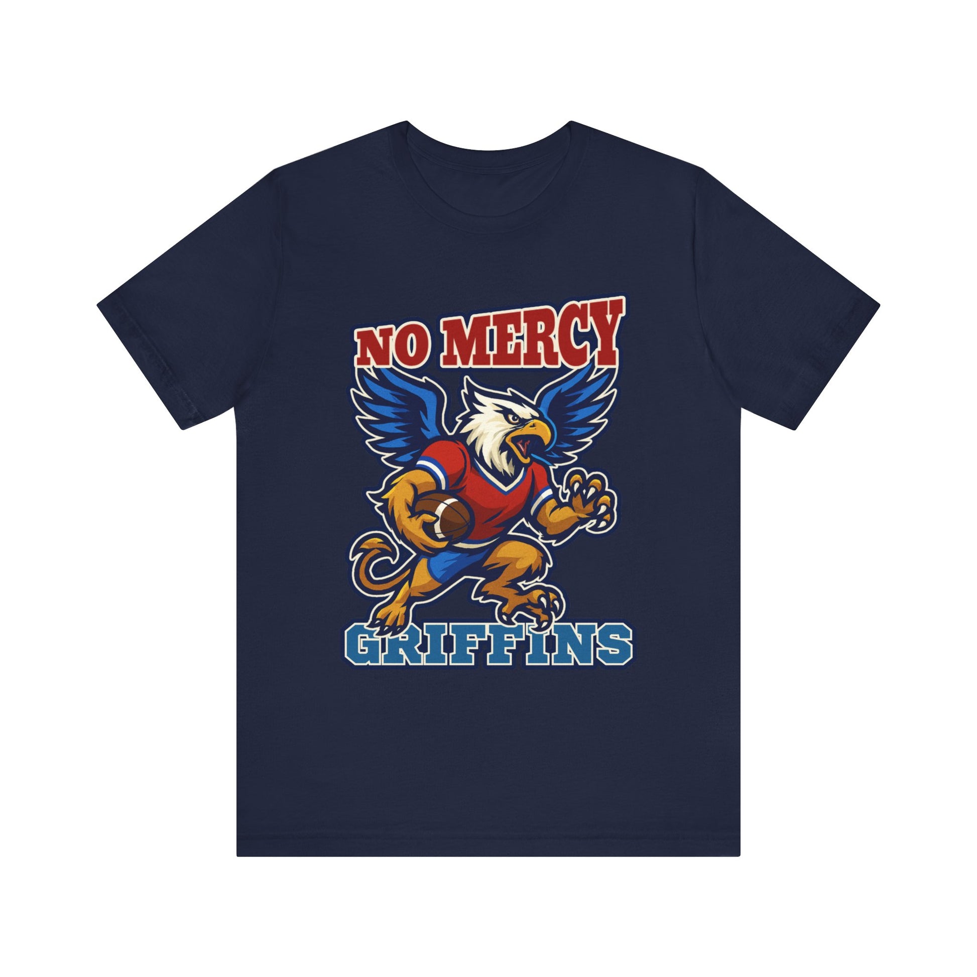 Navy blue t-shirt with 'No Mercy Grizzlies' graphic design on a white background