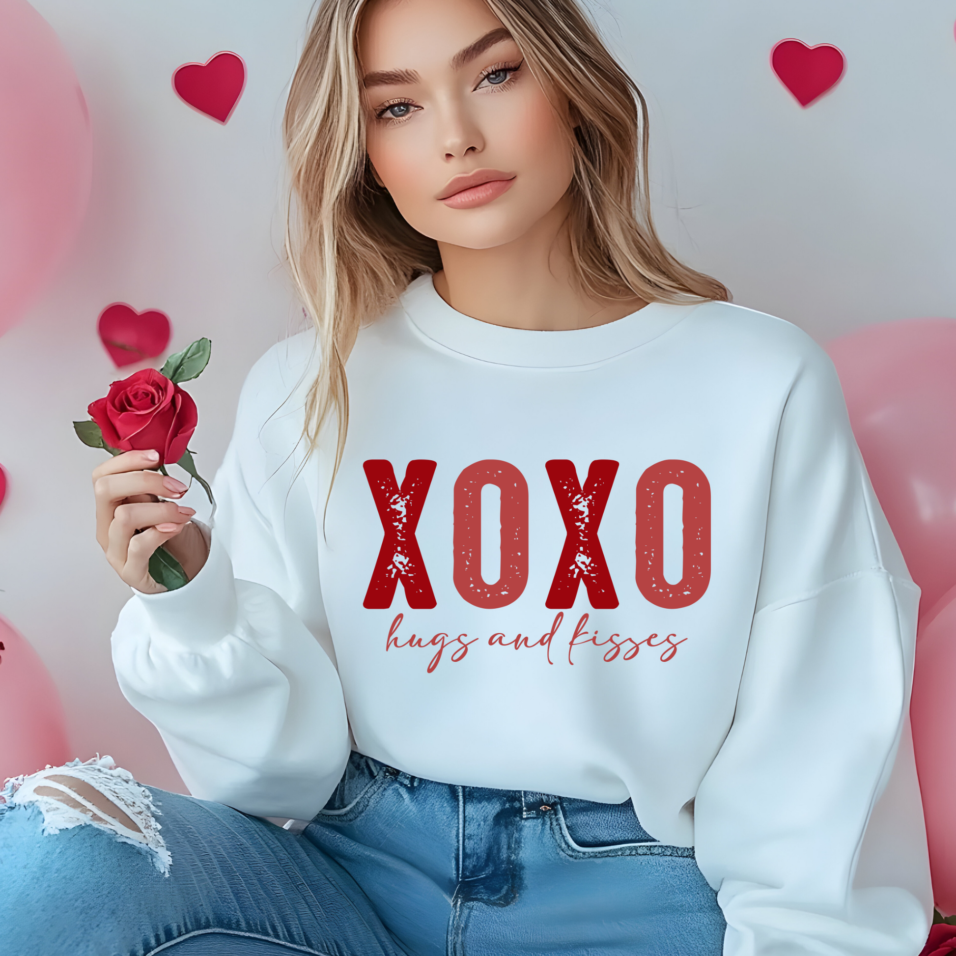 Heartfelt Love Sweater Hugs and Kisses - Sweat Valentine's Sweatshirt perfect for showing your affection and style with this beautiful women's sweater. 