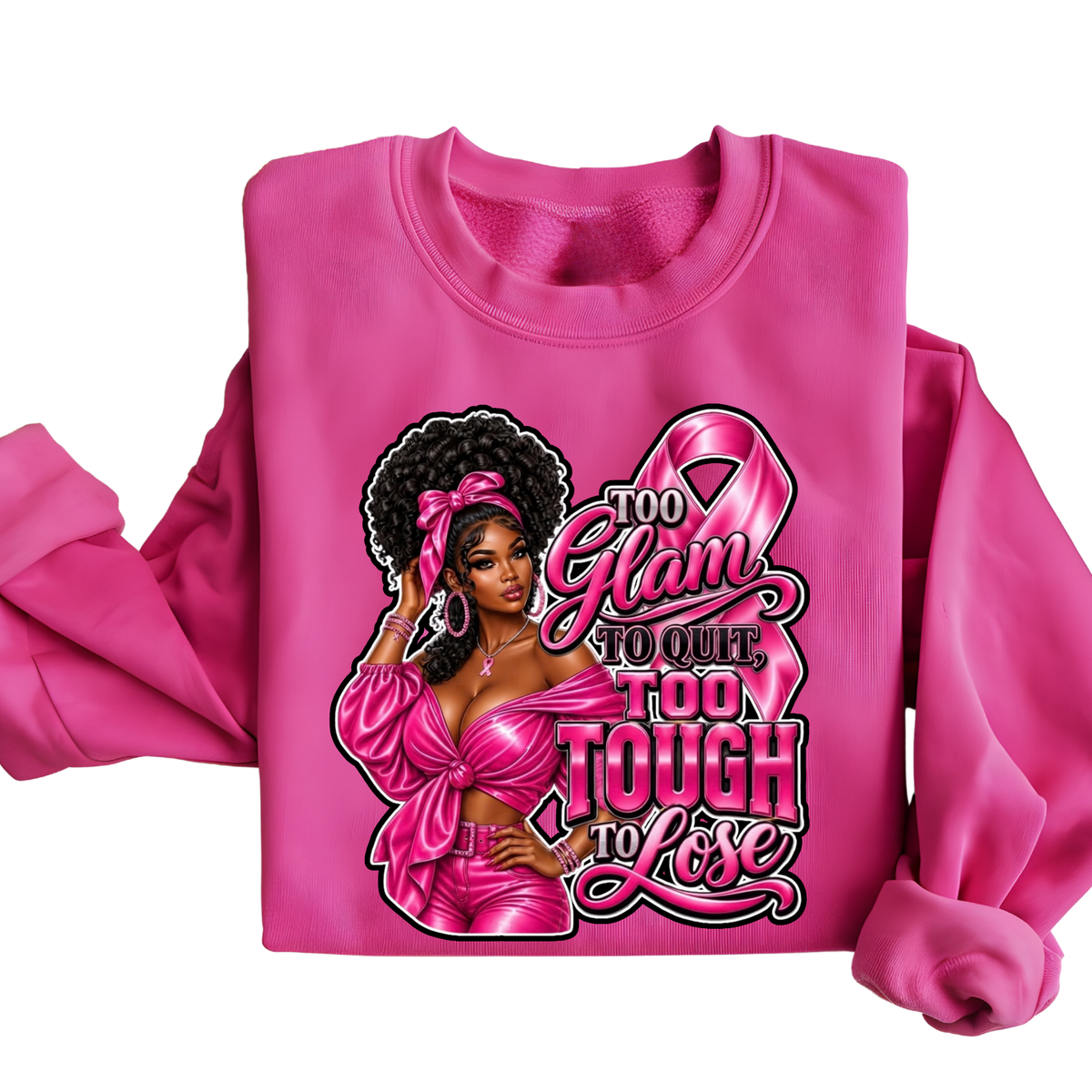 Pink Ribbon Shirt "Too Glam to Quit" United in Strength Support Ribbon Tee