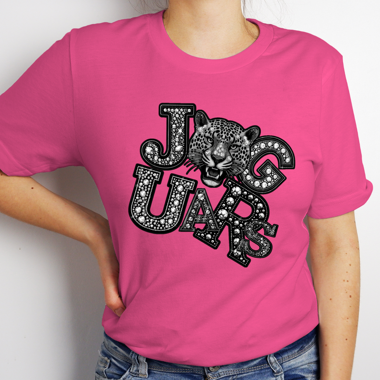 Jaguar Spirit Shirt - Sparkly Bling Jaguar Faux Rhinestone Mascot T-shirt