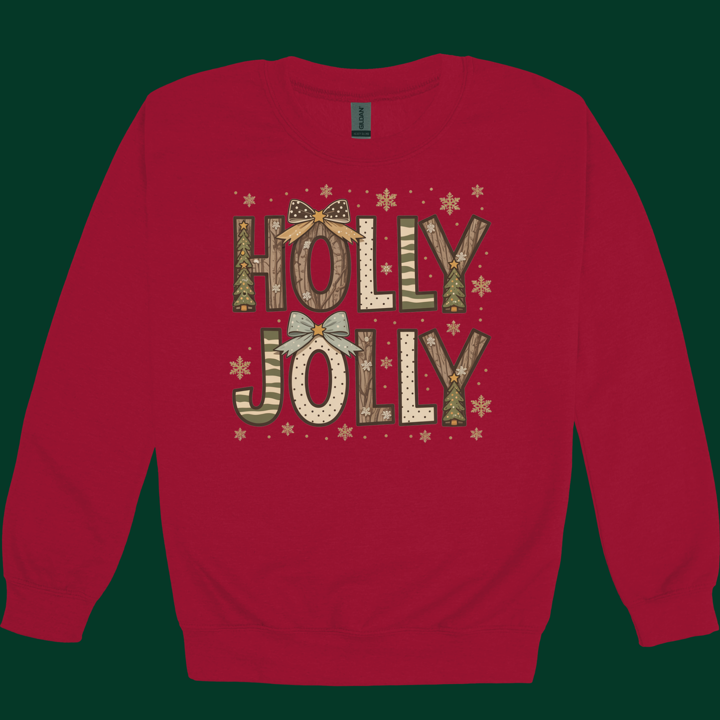 Holly Jolly Christmas Sweater - Rustic "Holly Jolly" Christmas Sweatshirt with Forest Pattern