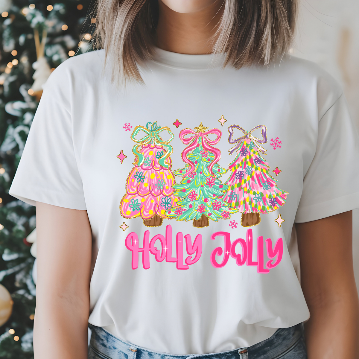 Holly Jolly Women's Christmas T-Shirt - Cozy Novelty Christmas Tree Sweatshirt