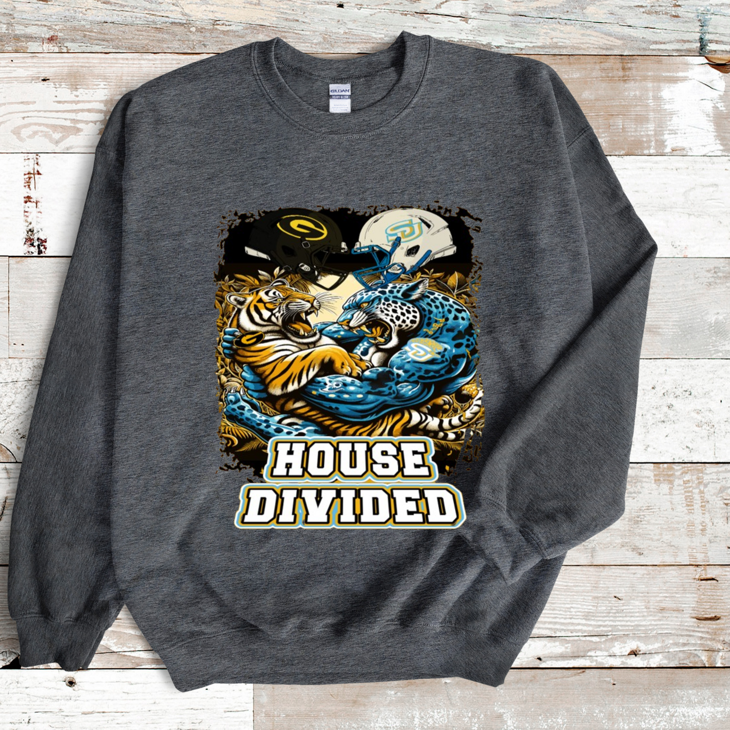 House Divided GSU vs SU Bayou Classic 2024 Heather Gray Crewneck Sweater