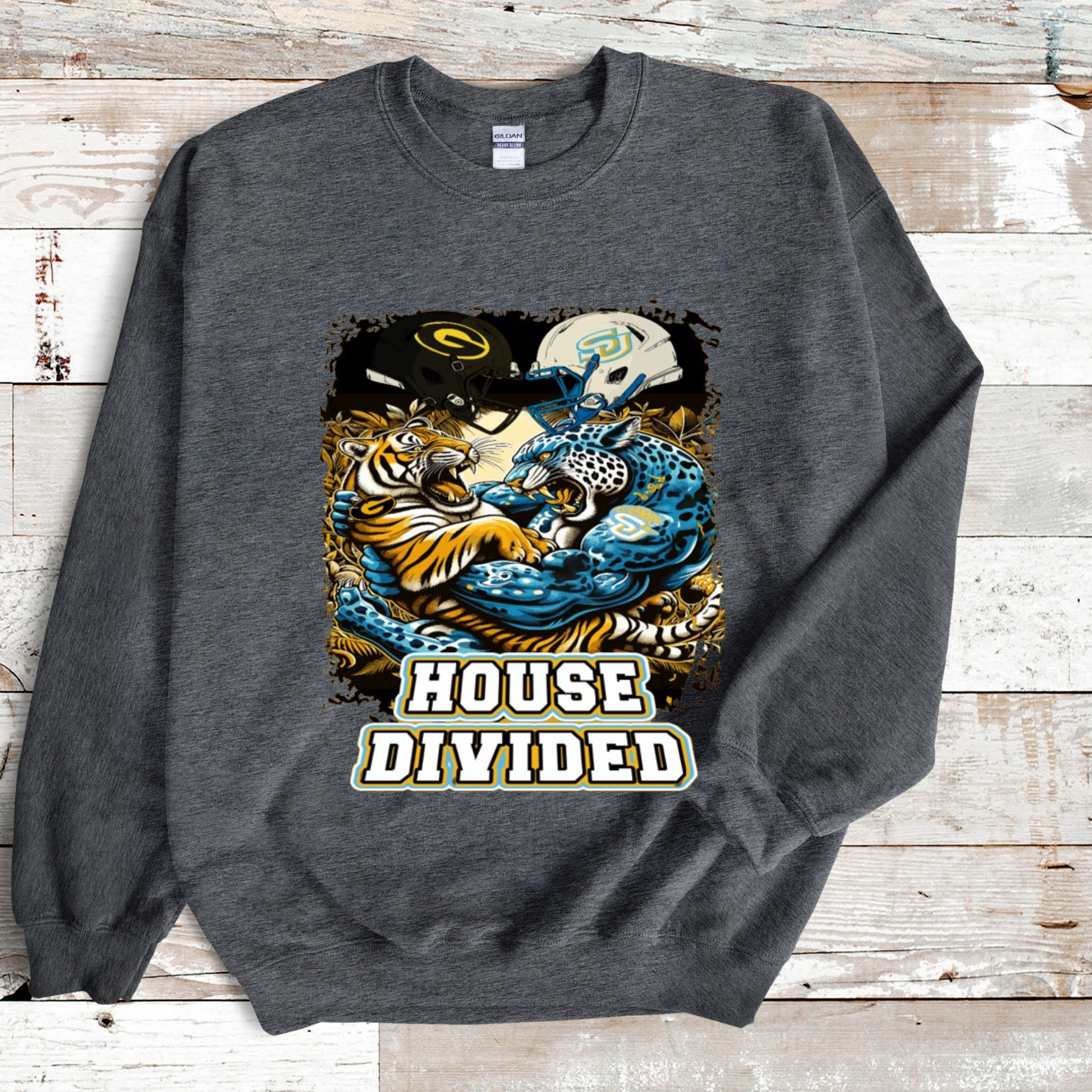 House Divided GSU vs SU Bayou Classic 2024 Heather Gray Crewneck Sweater