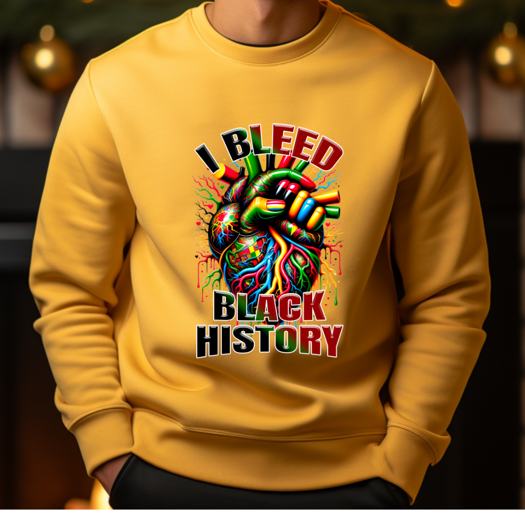 I Bleed Black History Gold Men's Crewneck Sweater _ Black History Month Bold & Proud