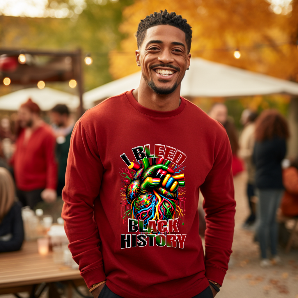 I Bleed Black History Garnet Red Men's Crewneck Sweater _ Black History Month Bold & Proud