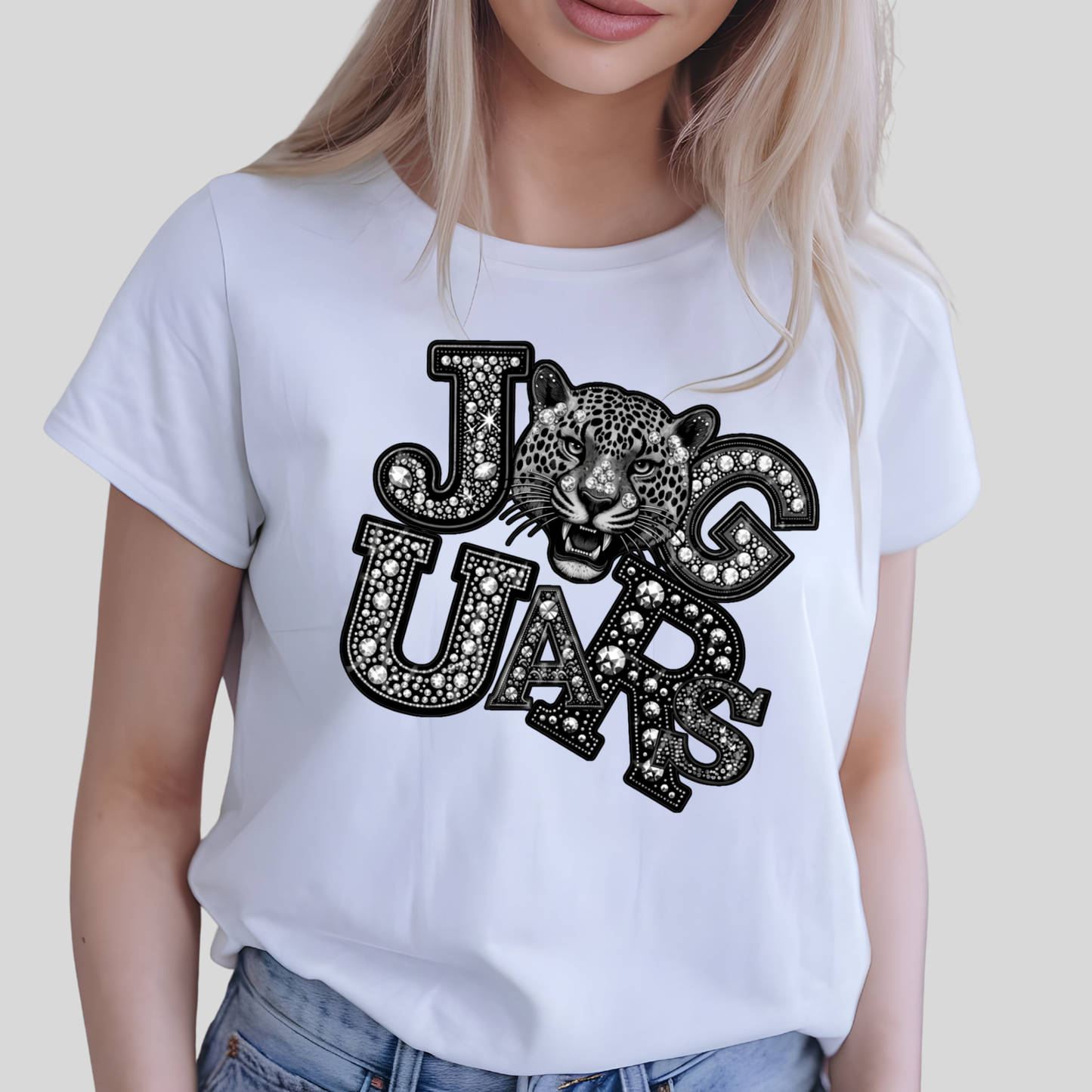 Jaguar Spirit Shirt - Sparkly Bling Jaguar Faux Rhinestone Mascot T-shirt