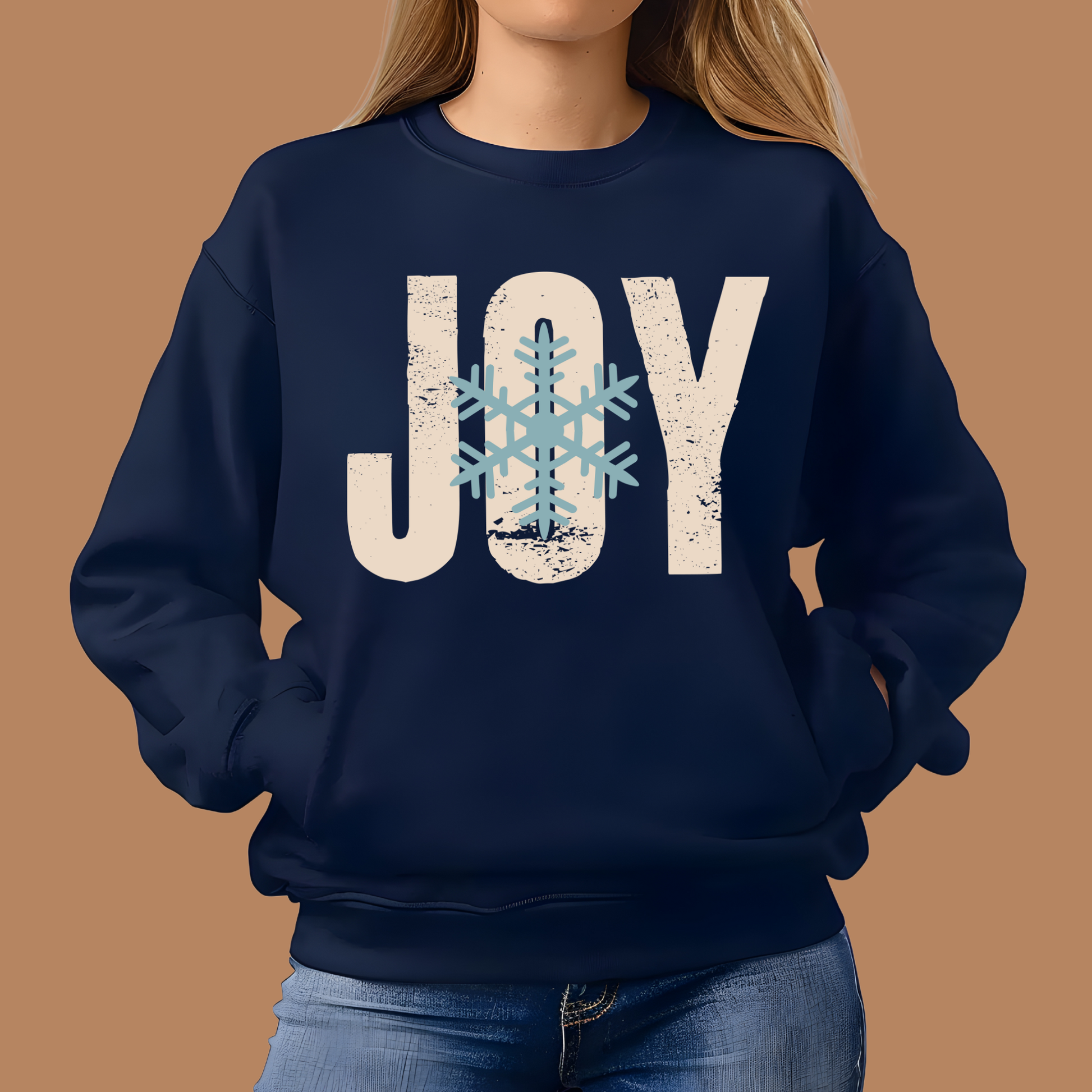 Joy Christmas Sweater - Joy Snowflake Cozy Christmas Crewneck Sweater