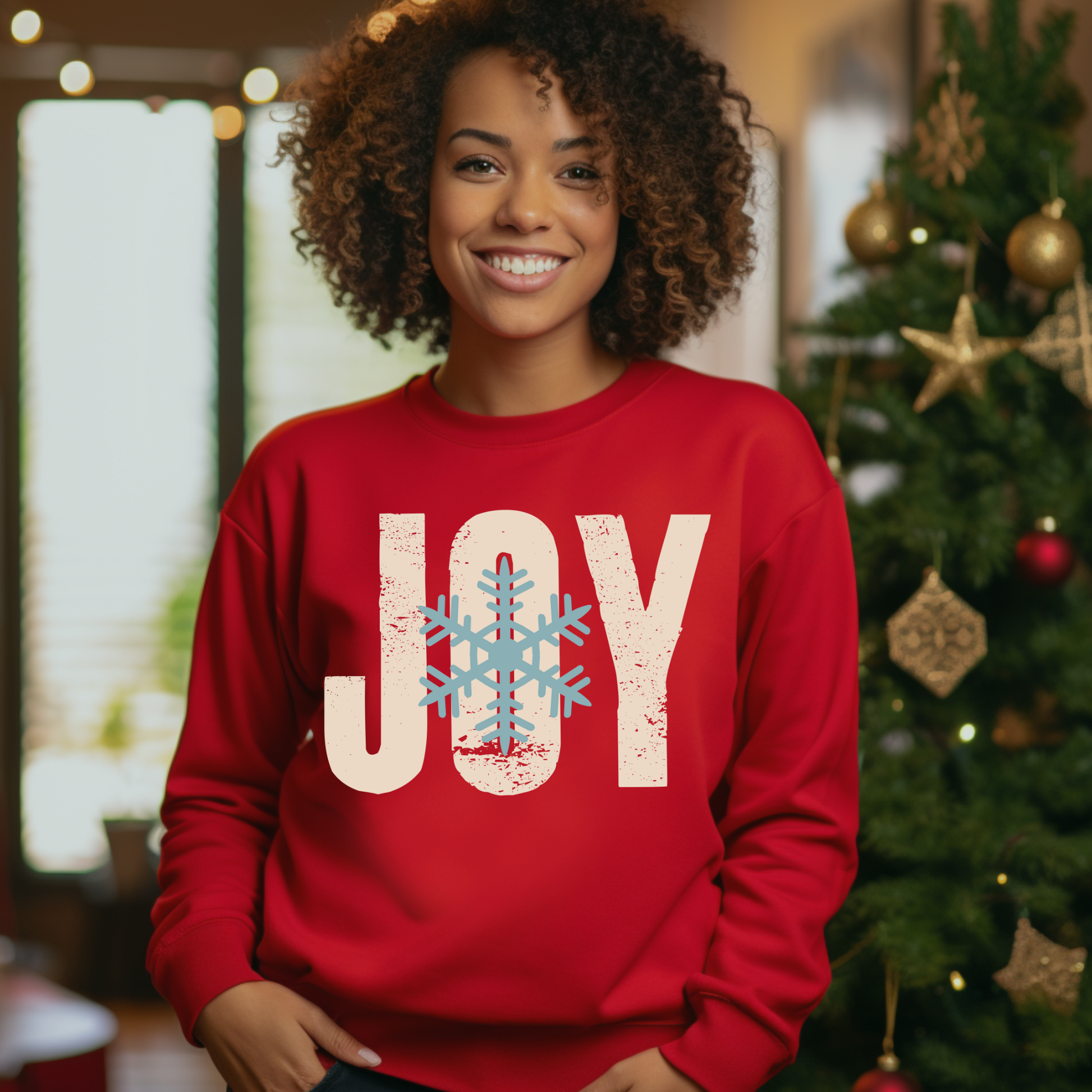 Joy Christmas Sweater - Joy Snowflake Cozy Christmas Crewneck Sweater