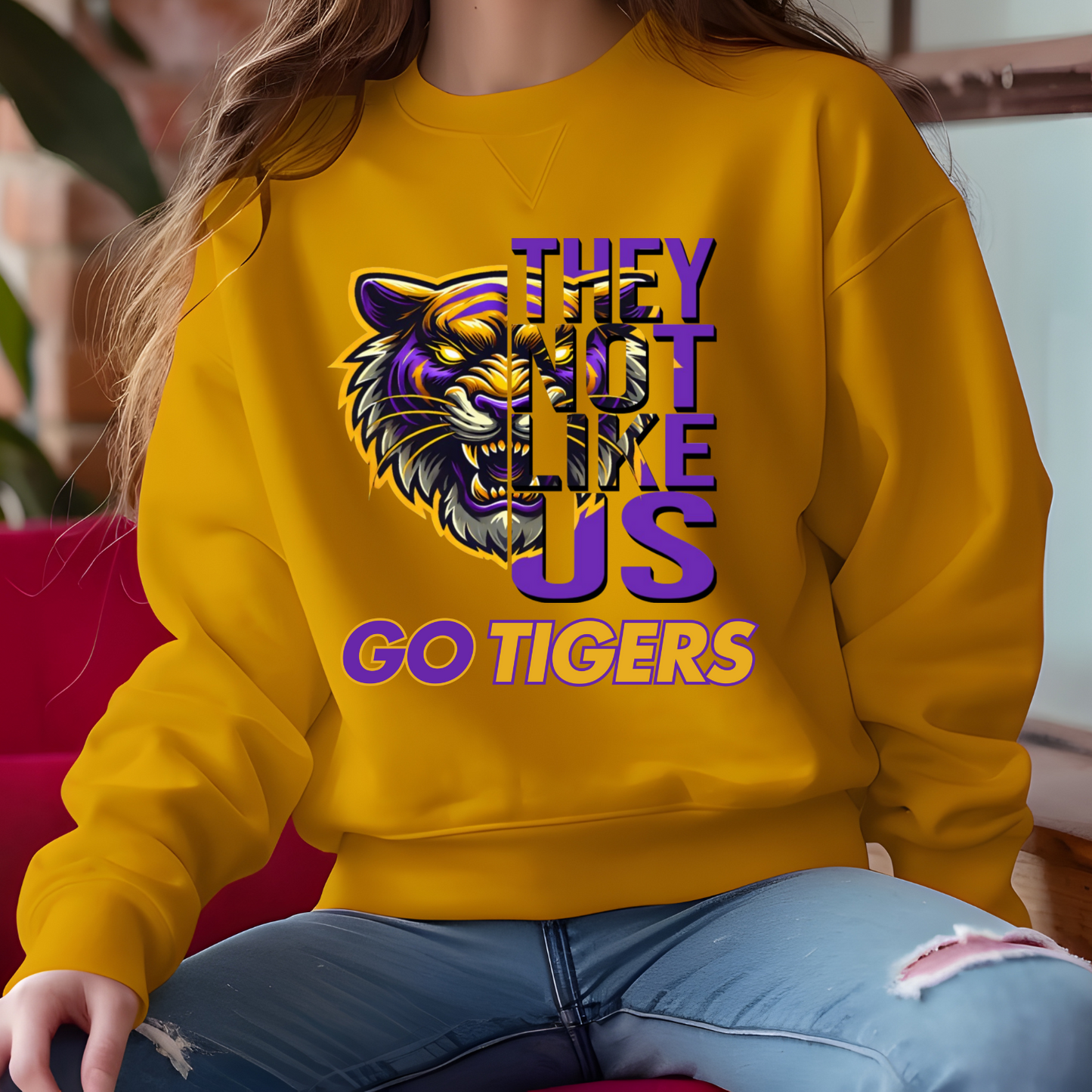 They Not Like Us Go Tigers sweatshirt Mustard Yellow Geaux LSU Louisiana State University Tigers sweater