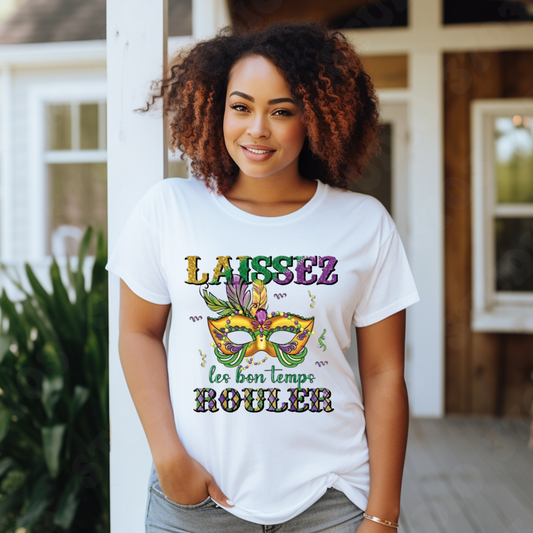 Women wearing White Tshirt tee to celebrate Mardi Gras Festivals and Parades and Carnival parades in New Orleans and Mobile Alabama in this Women's Mardi Gras Shirt 