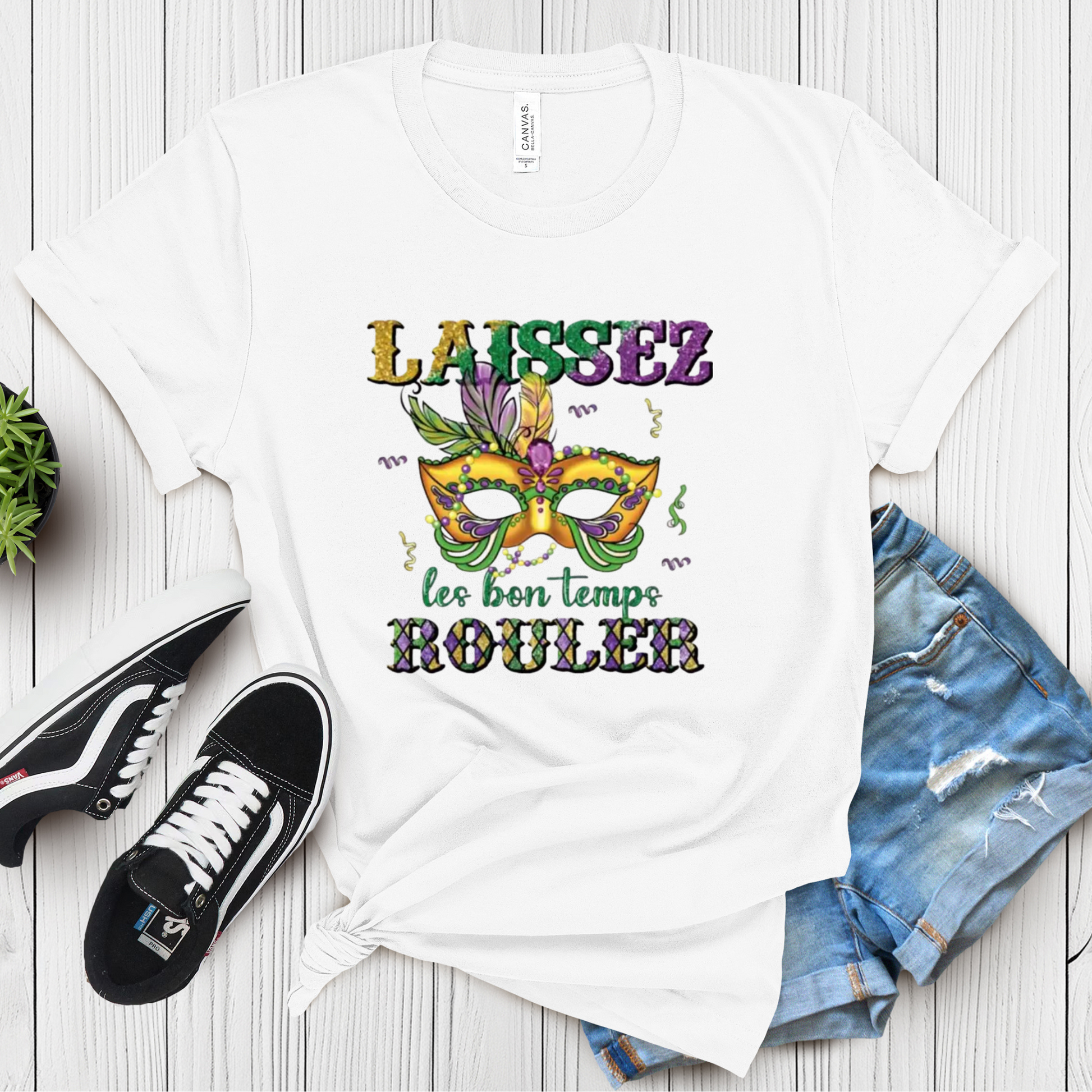 Women wearing White Tshirt tee to celebrate Mardi Gras Festivals and Parades and Carnival parades in New Orleans and Mobile Alabama in this women's Mardi Gras Shirt