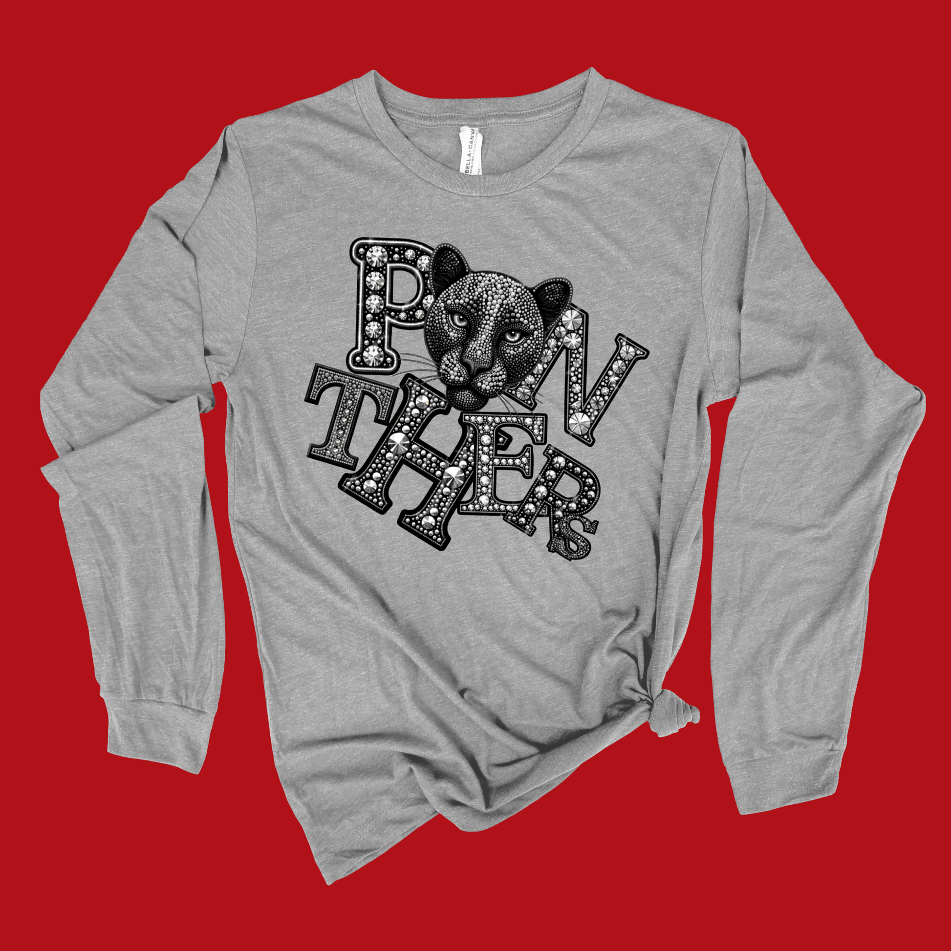 Panthers Spirit Shirt - Sparkly Bling Panther Faux Rhinestone Mascot T-shirt
