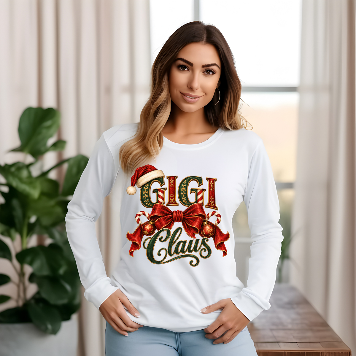 GIGI Claus Christmas Shirt - Vintage "GIGI Claus" Christmas Apparel, Short - Long Sleeve & Crewneck Sweater
