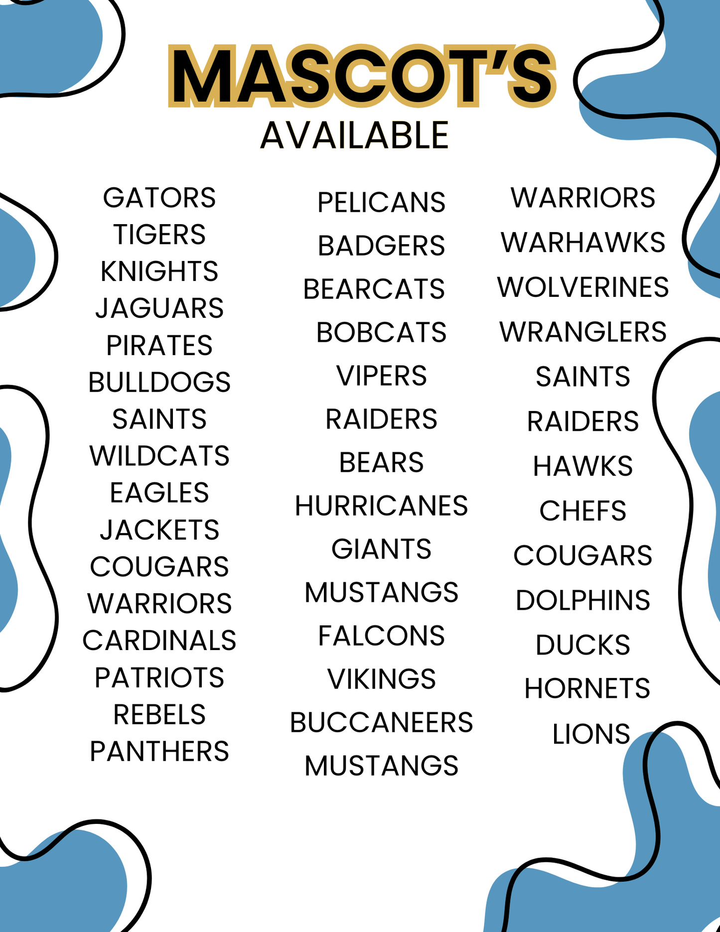 Mascots Available