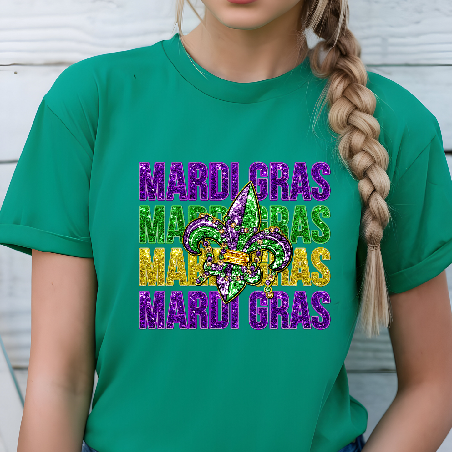 Mardi Gras Shirt - Mardi Gras Fleur de Lis T-Shirt perfect to wear for parade watching and celebrating the Mardi Gras Carnival Season in green t-shirt