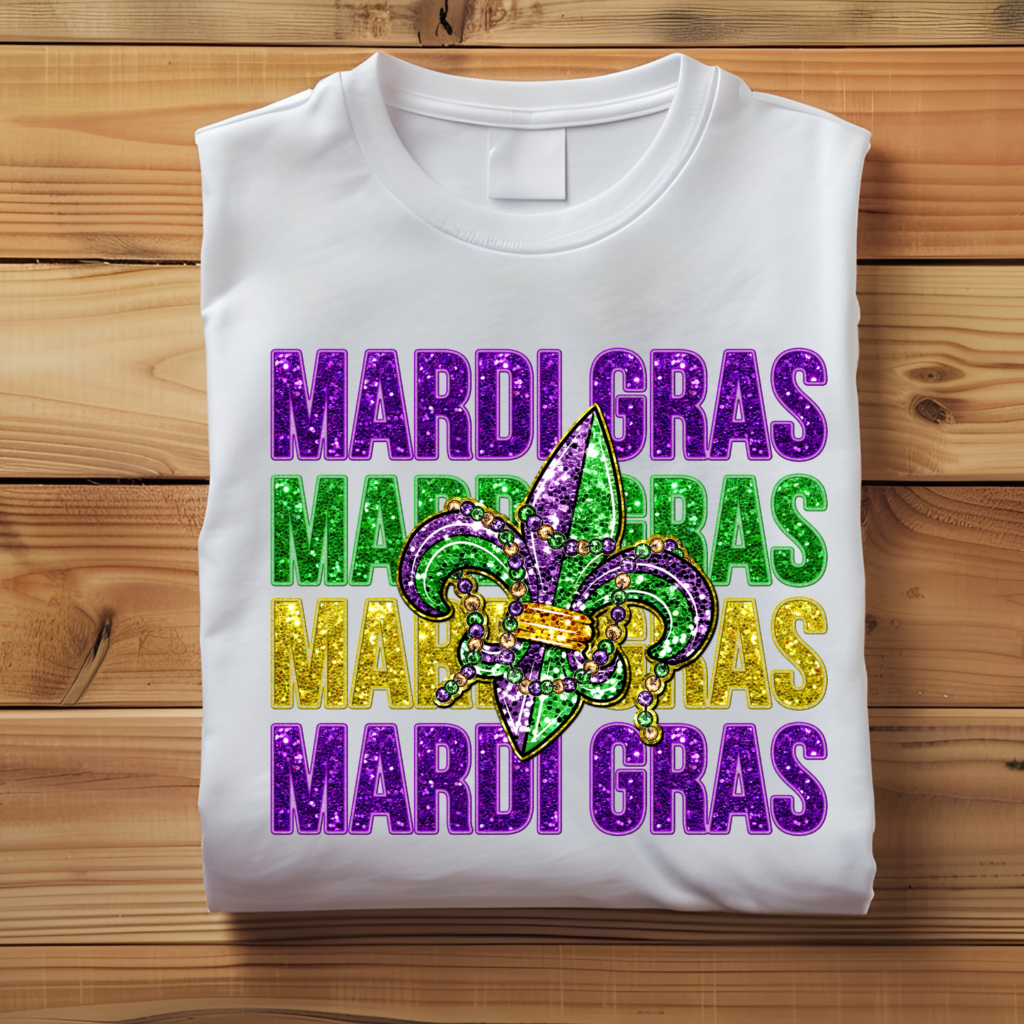 Mardi Gras Shirt - Mardi Gras Fleur de Lis T-Shirt perfect to wear for parade watching and celebrating the Mardi Gras Carnival Season in white t-shirt