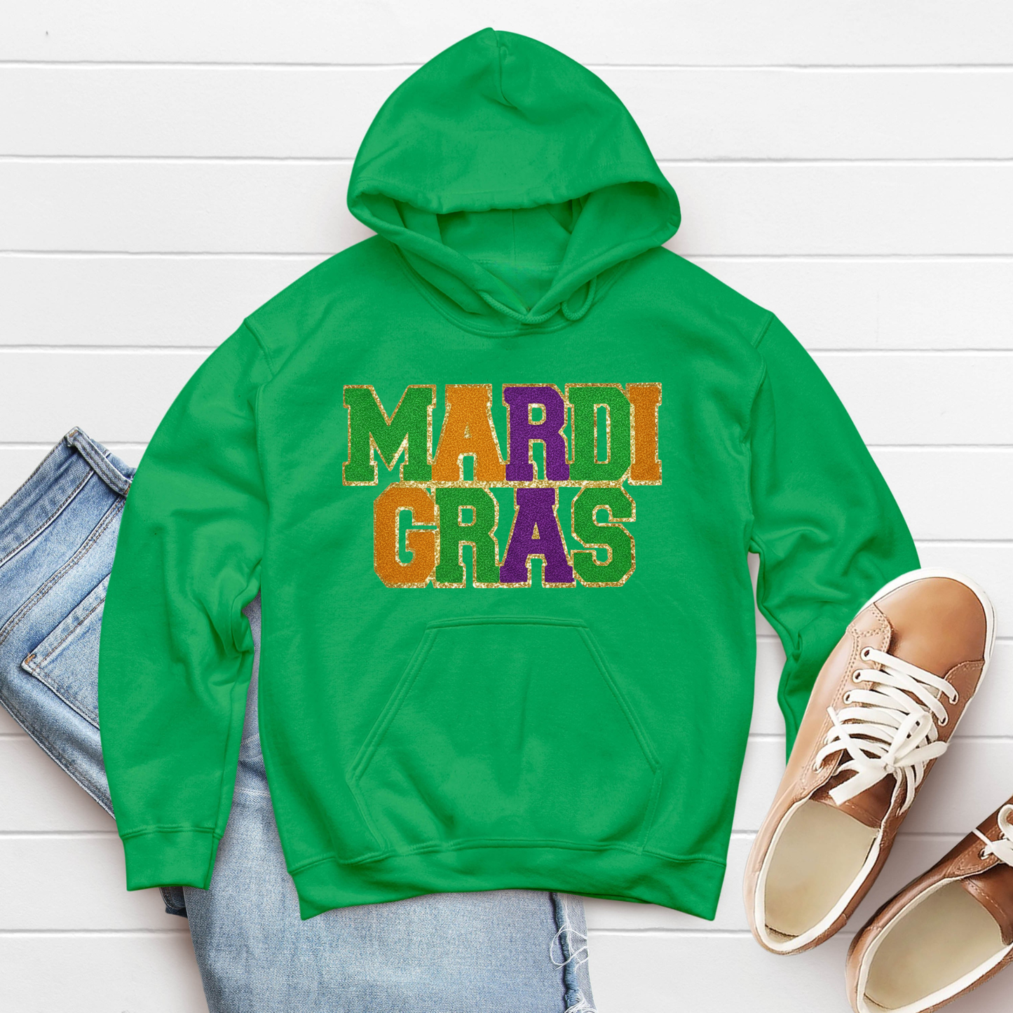 Mardi Gras Chenille Glitter Sweater - Women's Chenille Glitter Patch Sweatshirt!