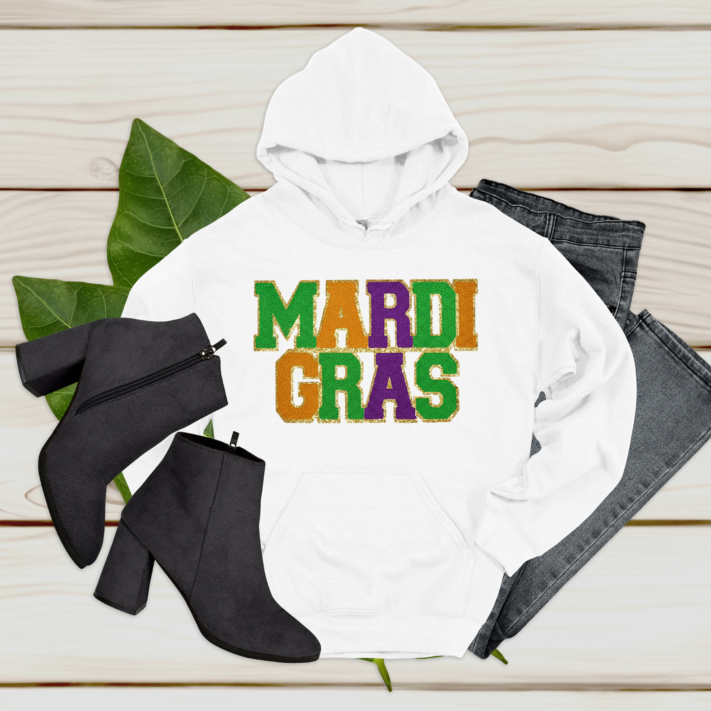 Mardi Gras Chenille Glitter Sweater - Women's Chenille Glitter Patch Sweatshirt!