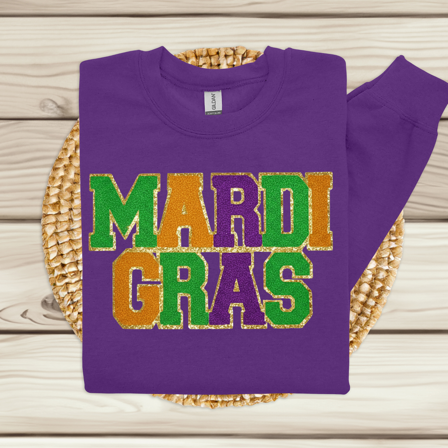 Mardi Gras Chenille Glitter Sweater - Women's Chenille Glitter Patch Sweatshirt!