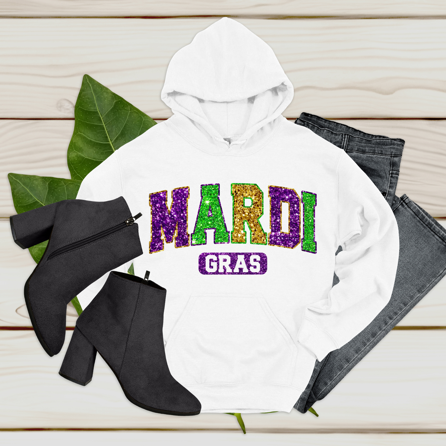 Mardi Gras Women's Sweatshirt - FAUX SEQUENCE MARDI GRAS SWEATER
