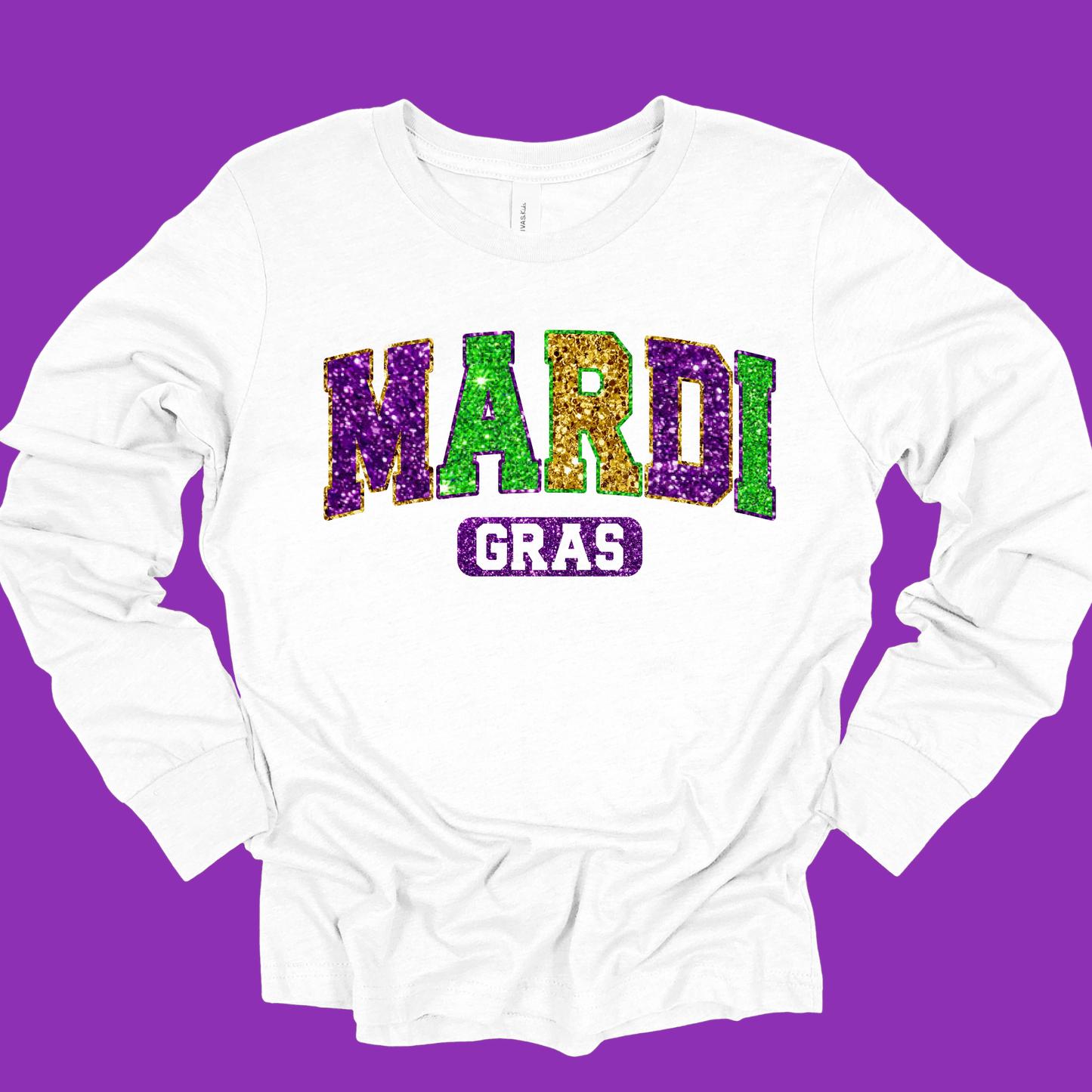 Mardi Gras Women's Sweatshirt - FAUX SEQUENCE MARDI GRAS SWEATER