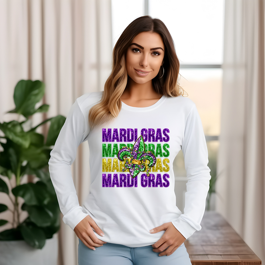 Mardi Gras Women's Sweatshirt - FAUX GLITTER MARDI GRAS SWEATER