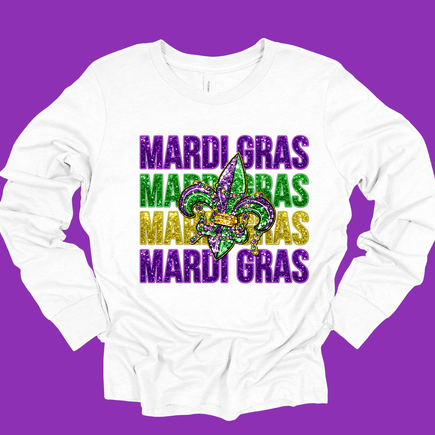 Mardi Gras Shirt - Mardi Gras Fleur de Lis Faux Glitter Sweatshirt-Hoodie