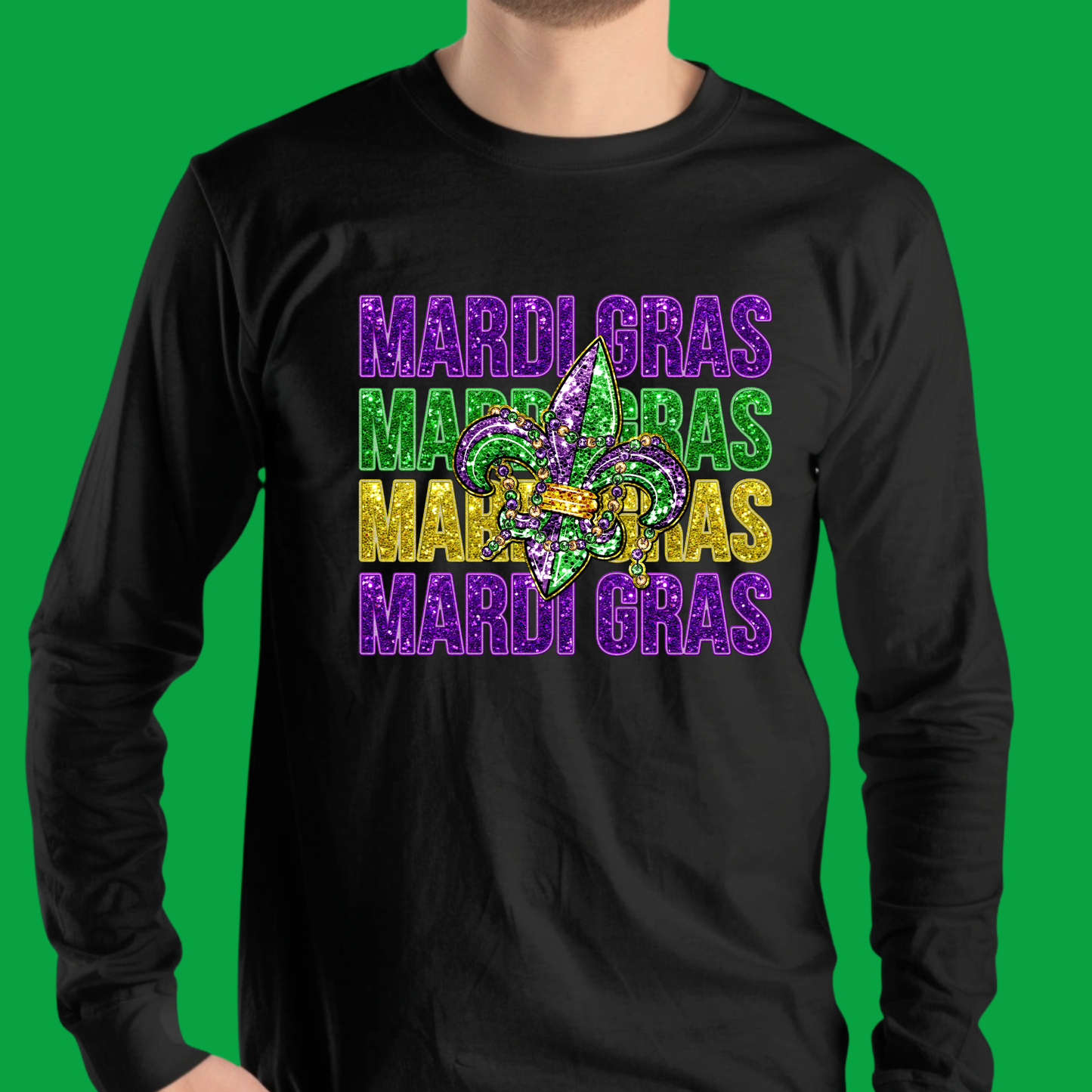 Mardi Gras Shirt - Mardi Gras Fleur de Lis Faux Glitter Sweatshirt-Hoodie