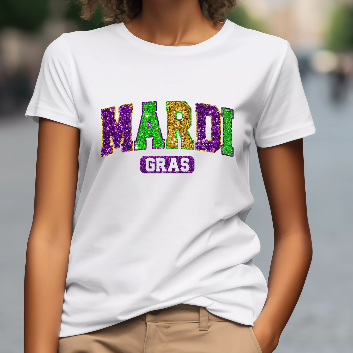 Mardi Gras Women's Sweatshirt - FAUX SEQUENCE MARDI GRAS SWEATER