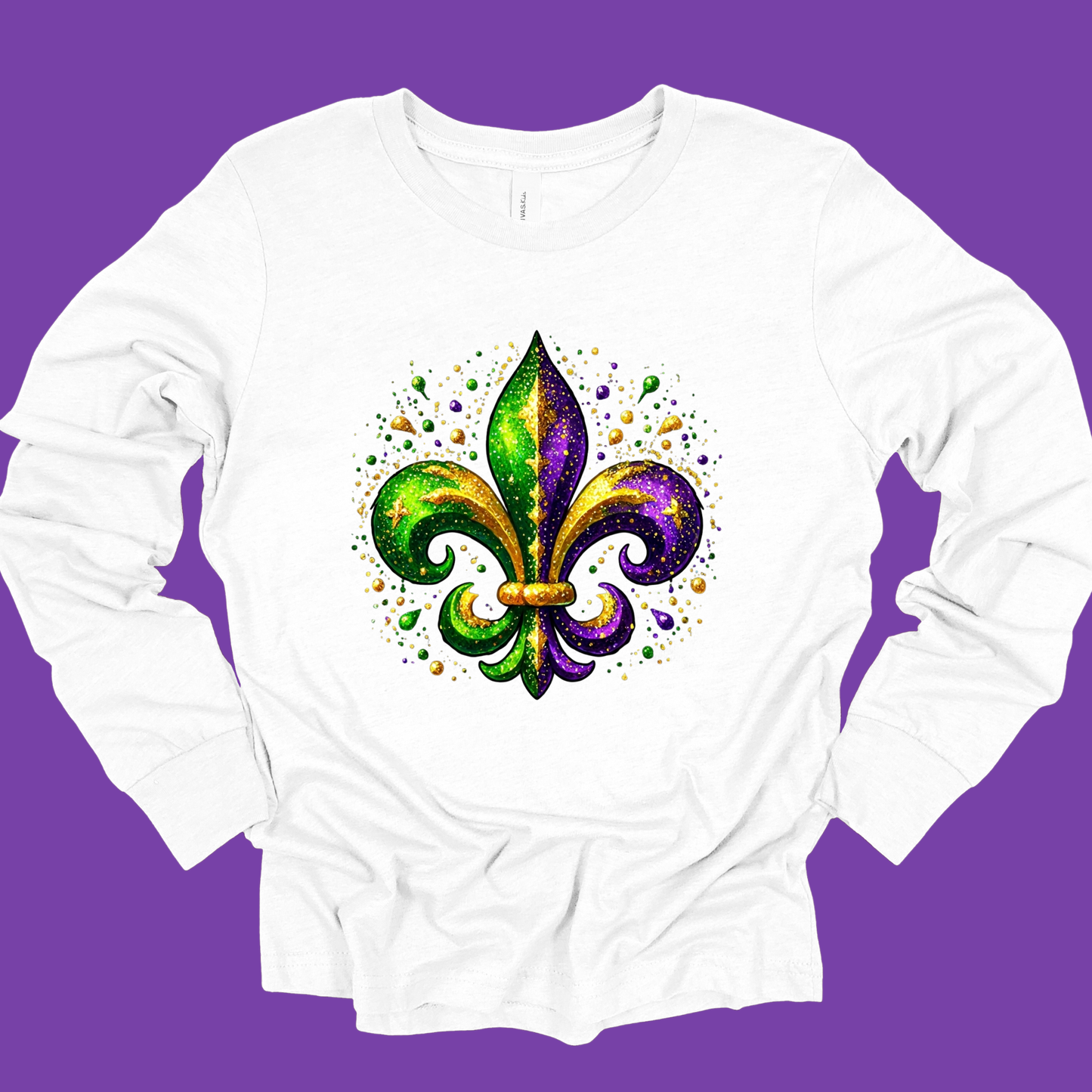 Mardi Gras Women's Shirt -Vibrant Green Purple & Gold Fleur-De-Lis Tee, Sweater, or Hoodie