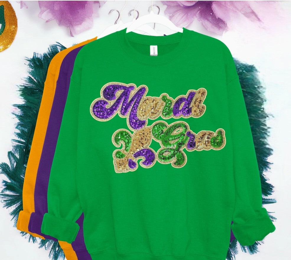 Mardi Gras Sequin Glitter Shirt - Women's Sequin Glitter Patch Sweatshirt or Hoodie