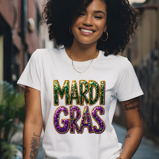 Mardi Gras Shirt - Mardi Gras Faux Glitter Bold T-Shirt