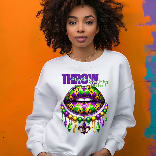Mardi Gras Women's Sweater Throw Me Something Mister White Sweater for  Carnival Season 