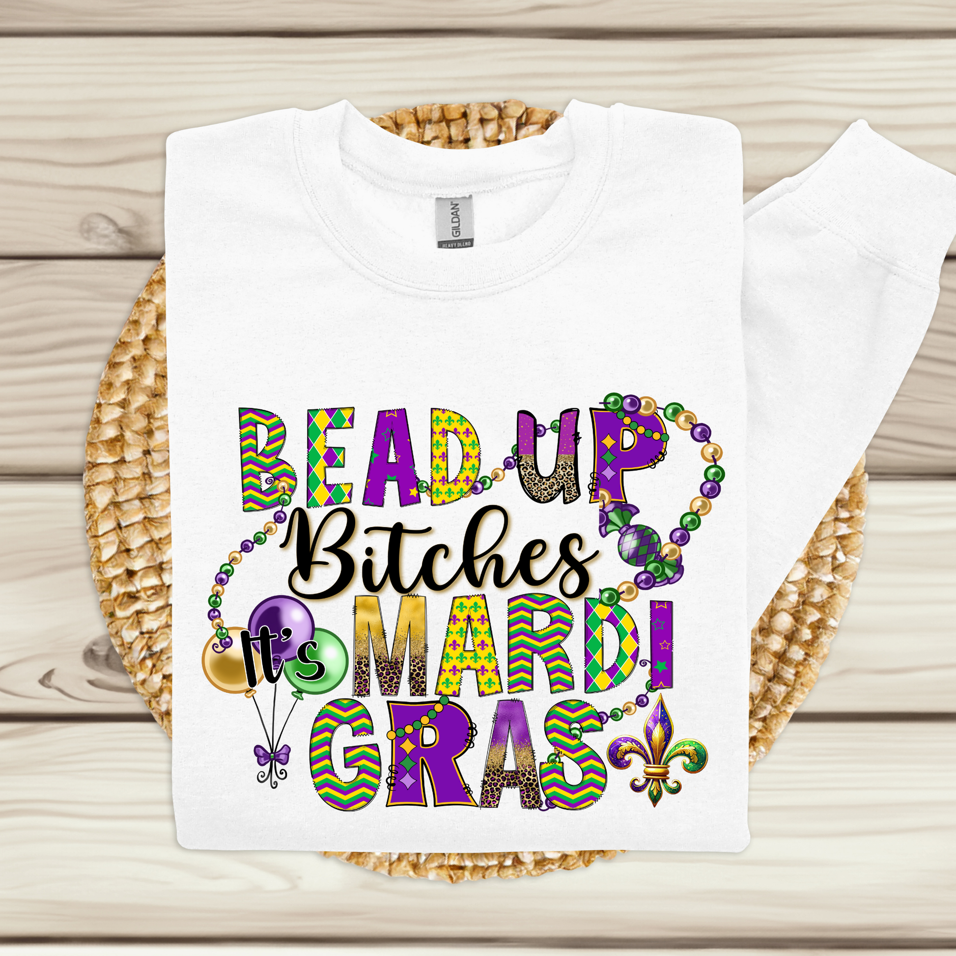 Mardi Gras Women's Sweatshirt -Fun Bead Up Mardi Gras Sweater perfect for mardi gras in new orleans or the home of mardi gras in mobile alabama 