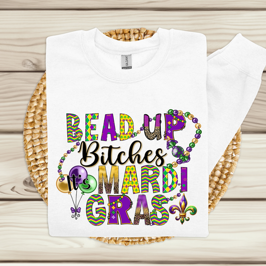 Mardi Gras Women's Sweatshirt -Fun Bead Up Mardi Gras Sweater perfect for mardi gras in new orleans or the home of mardi gras in mobile alabama 