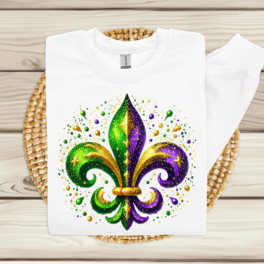 Mardi Gras Women's Sweatshirt -Vibrant Green Purple & Gold Fleur-De-Lis Sweater perfect for Mardi GRas in New Orleans or the home of Mardi Gras Mobile Alabama