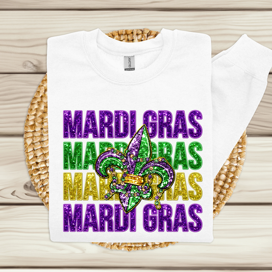 Mardi Gras Women's Sweatshirt - FAUX GLITTER MARDI GRAS SWEATER perfect for Mardi GRas in New Orleans or the home of Mardi Gras Mobile Alabama 