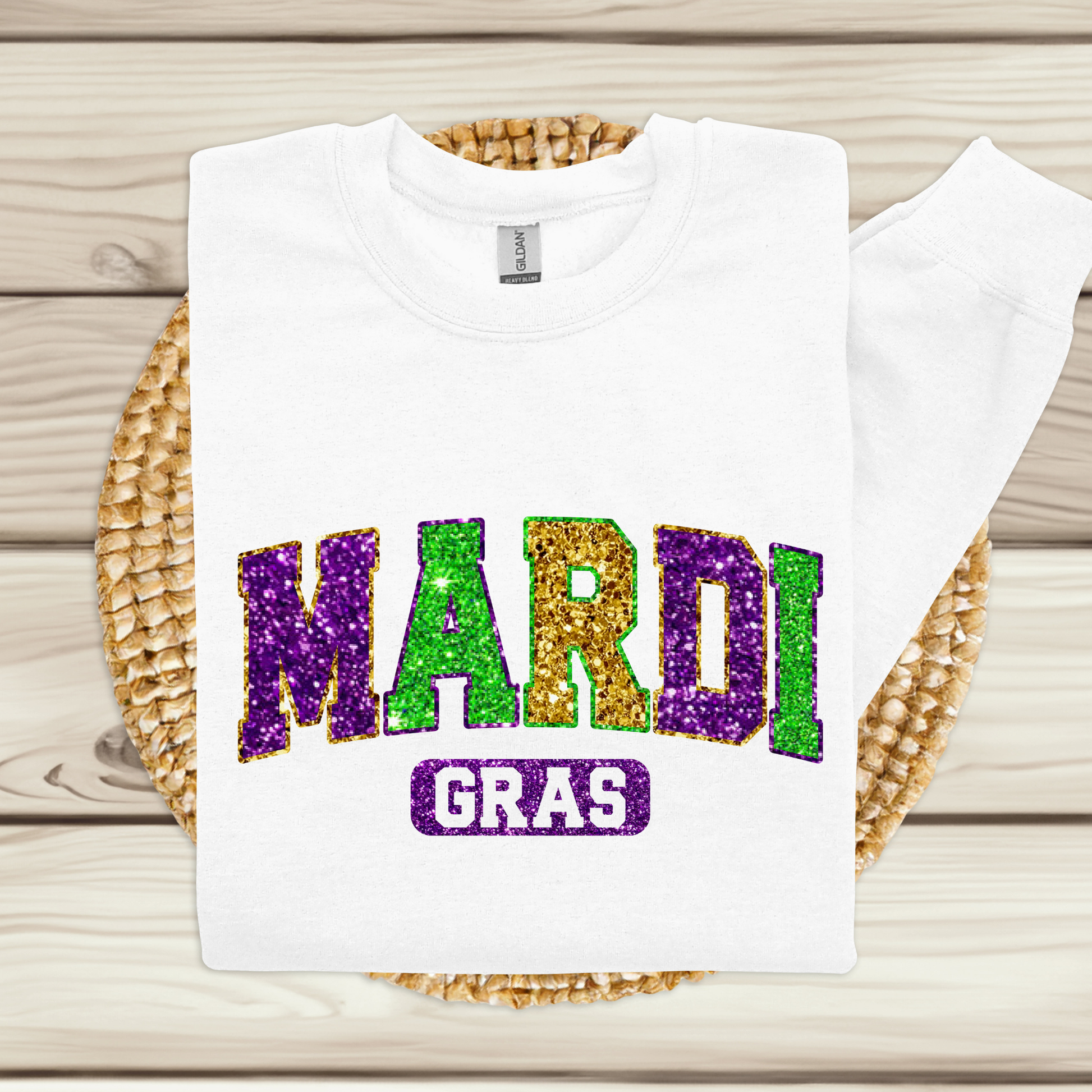 Mardi Gras Women's Sweatshirt - FAUX SEQUENCE MARDI GRAS SWEATER perfect for making a statement in New Orleans or the home of mardi gras mobile alabama.