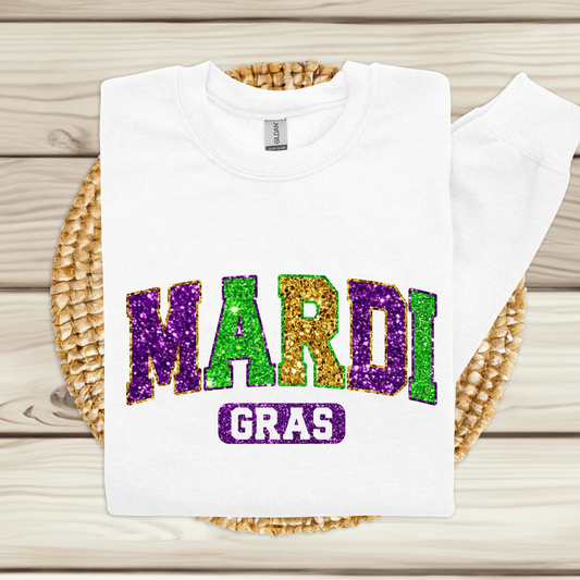 Mardi Gras Women's Sweatshirt - FAUX SEQUENCE MARDI GRAS SWEATER perfect for making a statement in New Orleans or the home of mardi gras mobile alabama.
