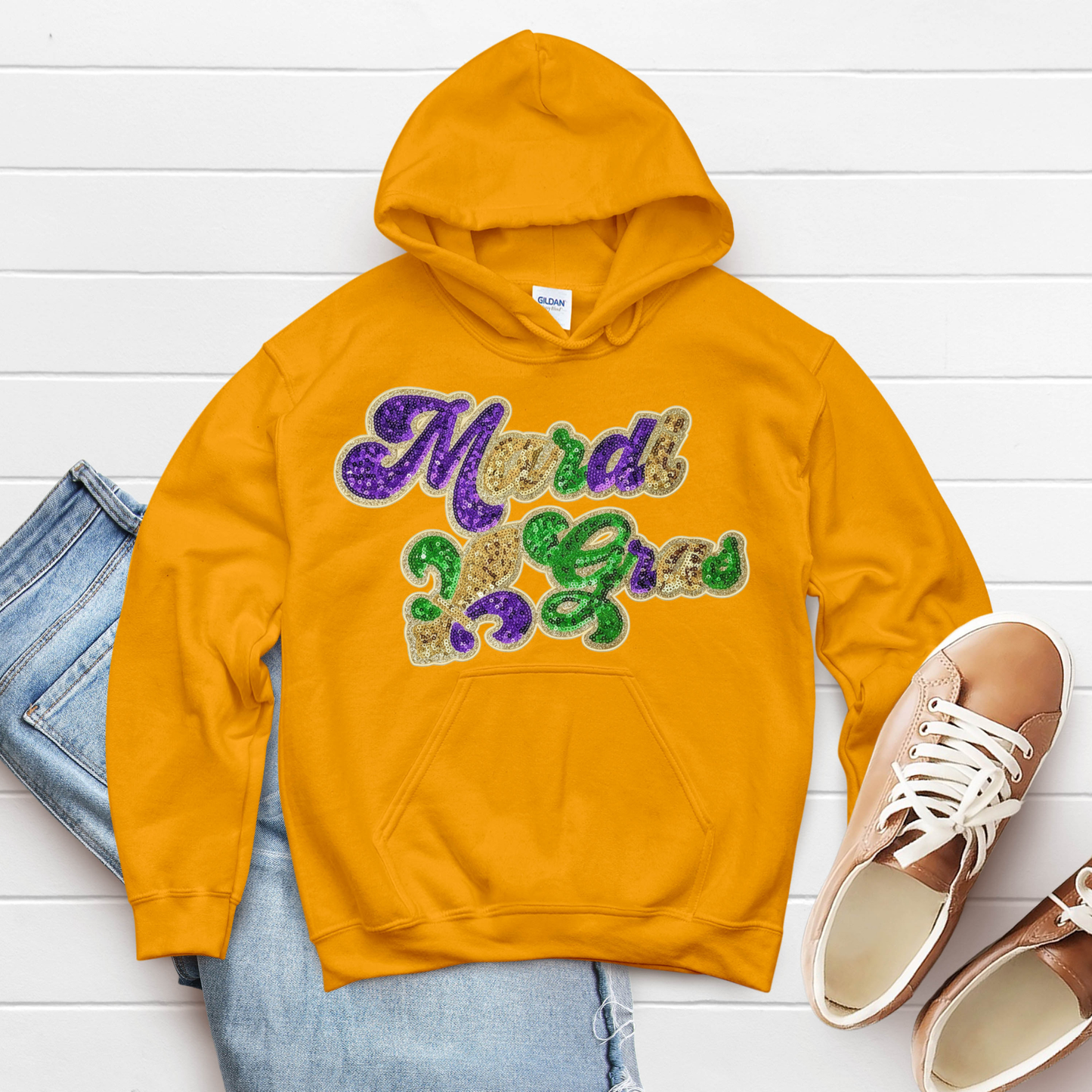 Mardi Gras Sequin Glitter Shirt - Women's Sequin Glitter Patch Sweatshirt or Hoodie